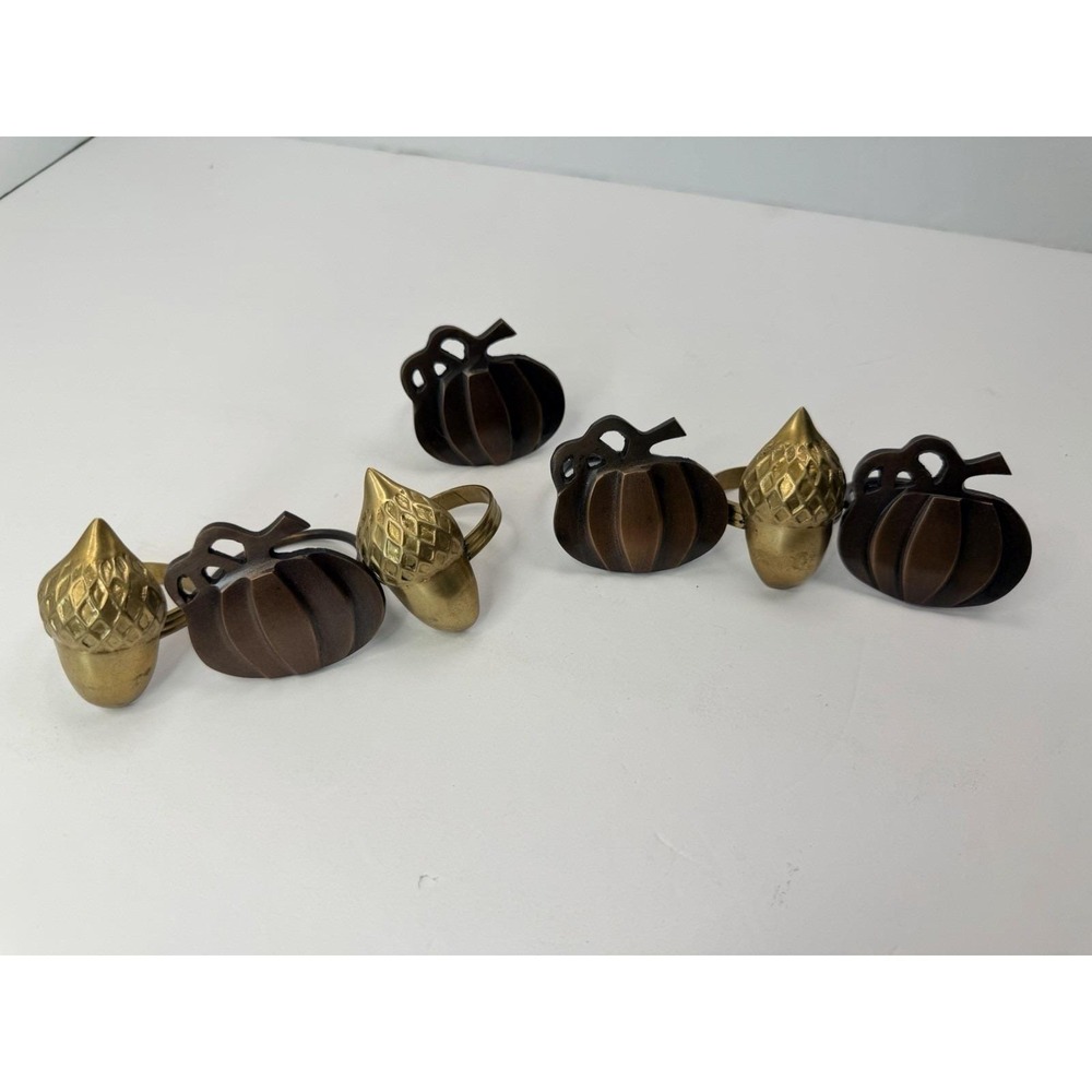 Thanksgiving Fall Lot Of Metal Napkin‎ Rings 3 Acorns 4 Pumpkins